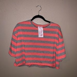 Neon & Gray Stripe Crop Top